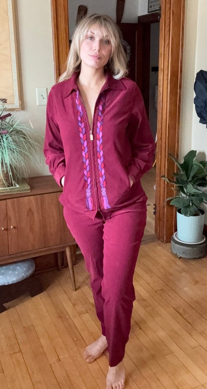 Vintage Bob Mackie 70s 80s Women’s Tracksuit Small Maroon Set Cher Disco Dance
